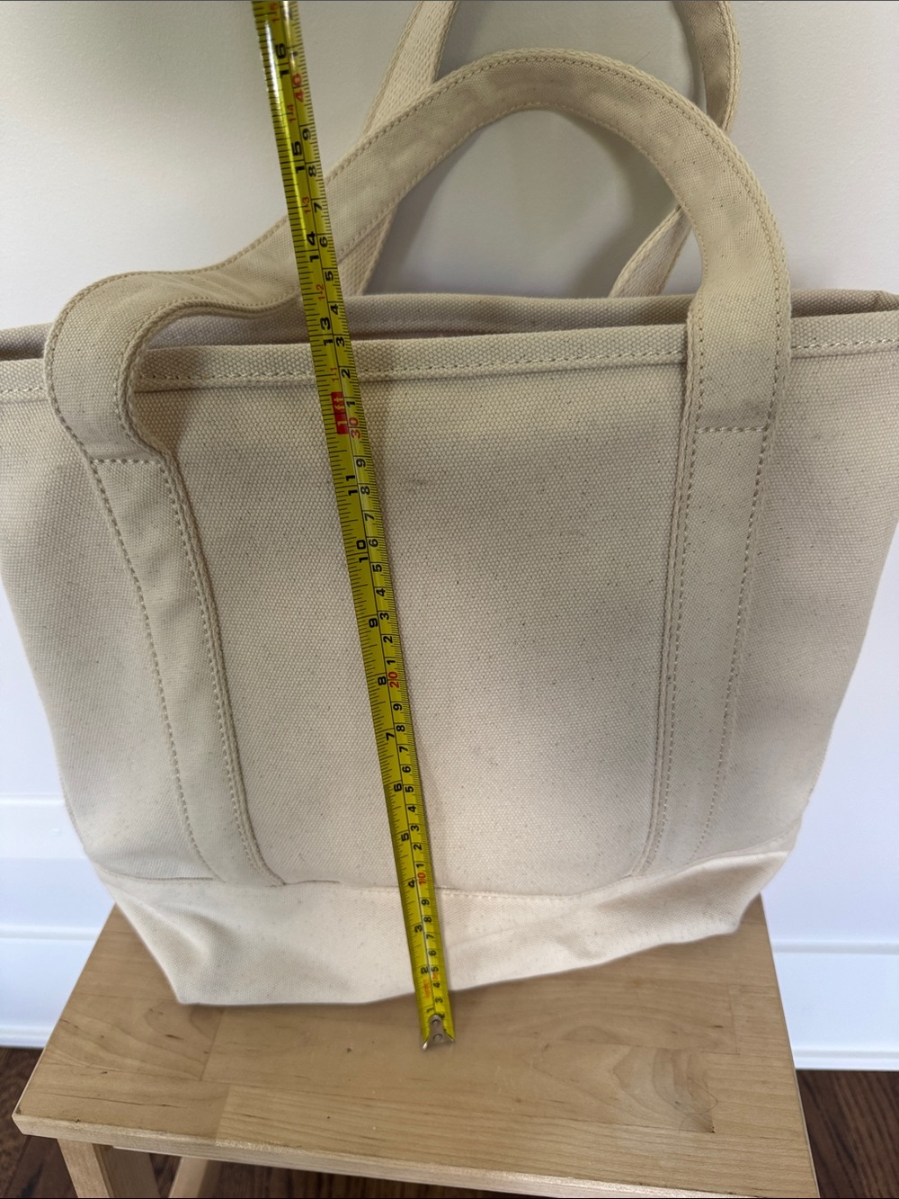 Lands' End Canvas Tote in Cream with Brown Leather Patch - Picture 6 of 8